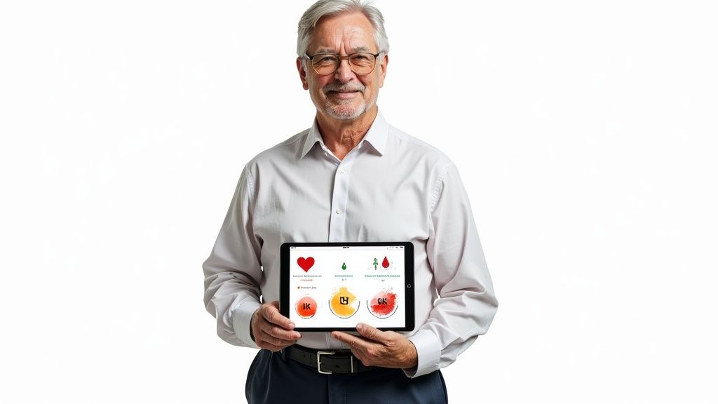 A healthcare professional taking a blood sample from a patient's arm in a clean, modern clinic setting.