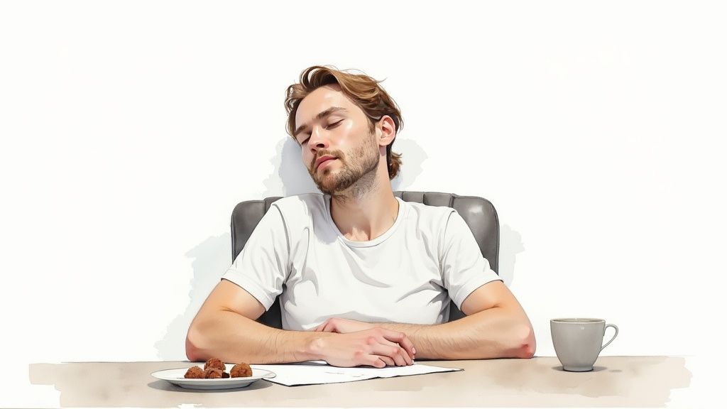 Person feeling tired in a cozy home setting, indicating early signs of insulin resistance.