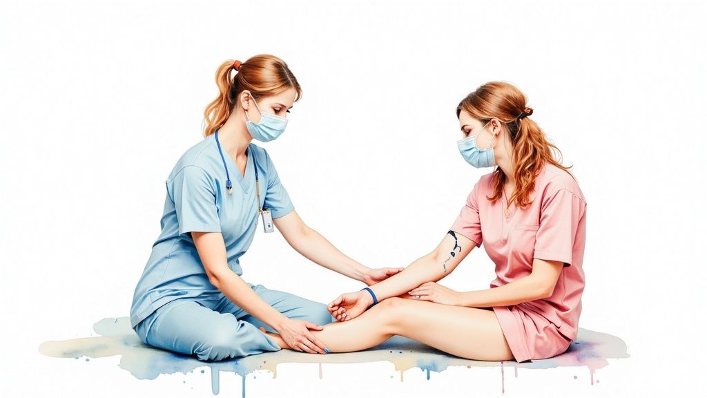 A person holding a small blood collection tube at home, representing the convenience of private blood testing.
