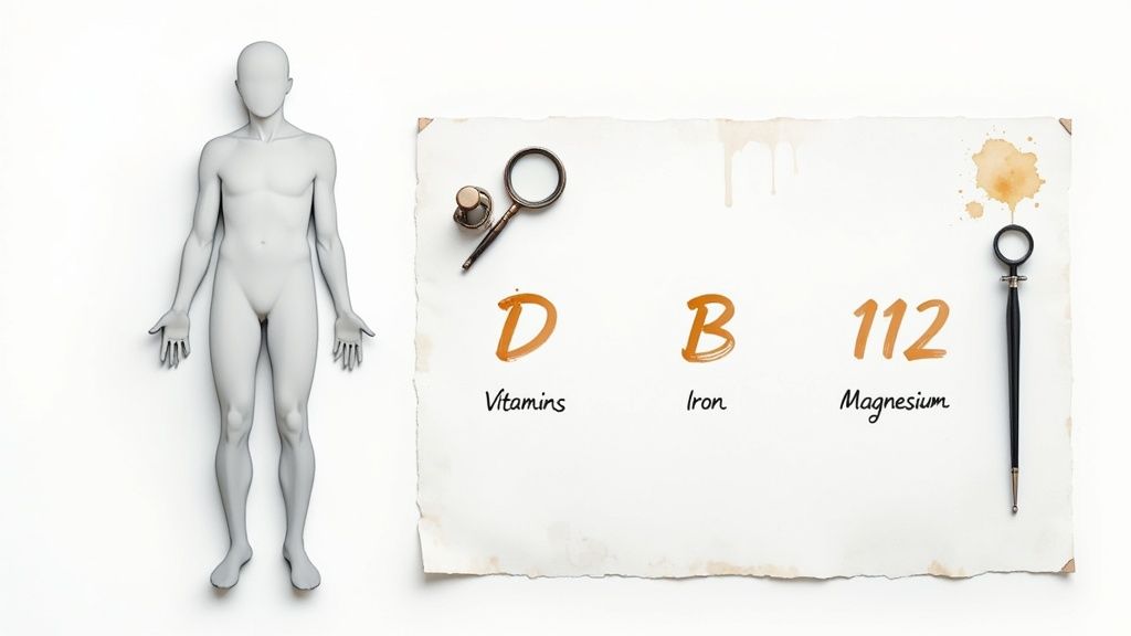 A medical professional reviewing blood test results on a tablet, with a colourful chart showing various biomarkers.