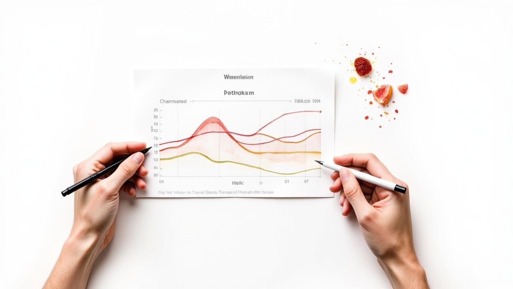 A person looking at a health data dashboard on a tablet, showing graphs and metrics.