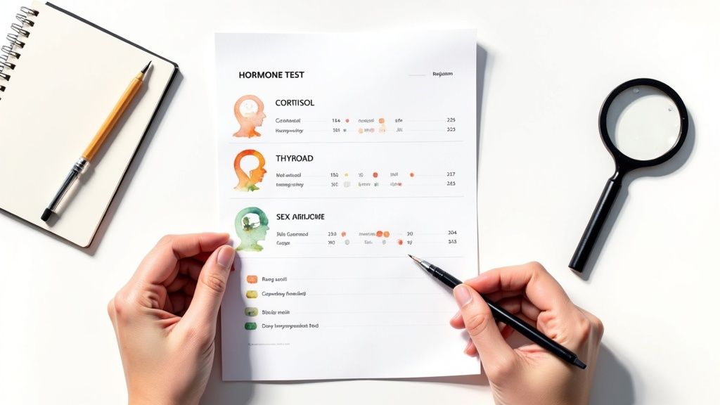 Woman carefully reviewing a document with charts and numbers, looking thoughtful and empowered.