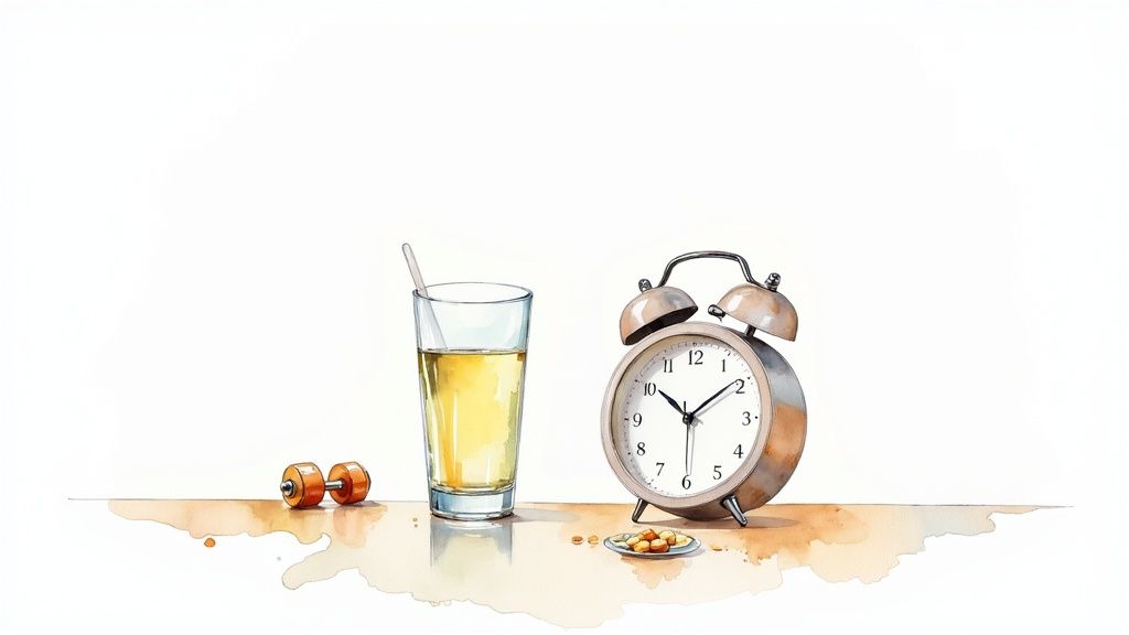 A person looking thoughtfully at a smartwatch displaying health metrics, ready to prepare for a health test.