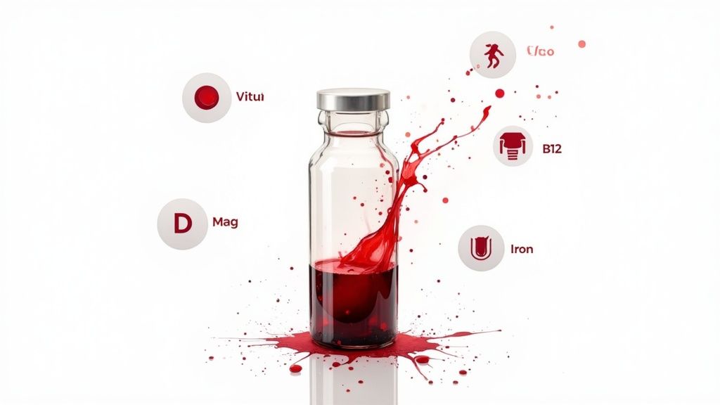 A close-up of a vial of blood in a lab, symbolising the detailed analysis of a nutrient test.