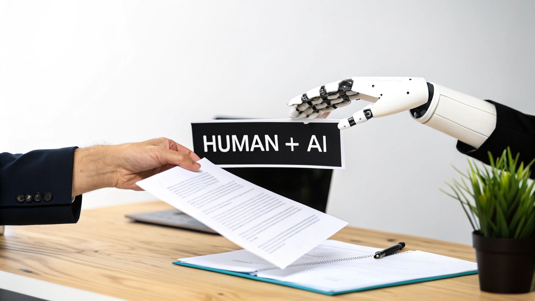 A recruiter shaking hands with a candidate, with subtle digital network lines overlaid.