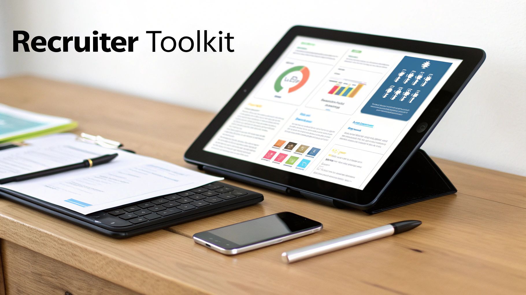 A modern recruiter using various machine learning tools on a computer interface.