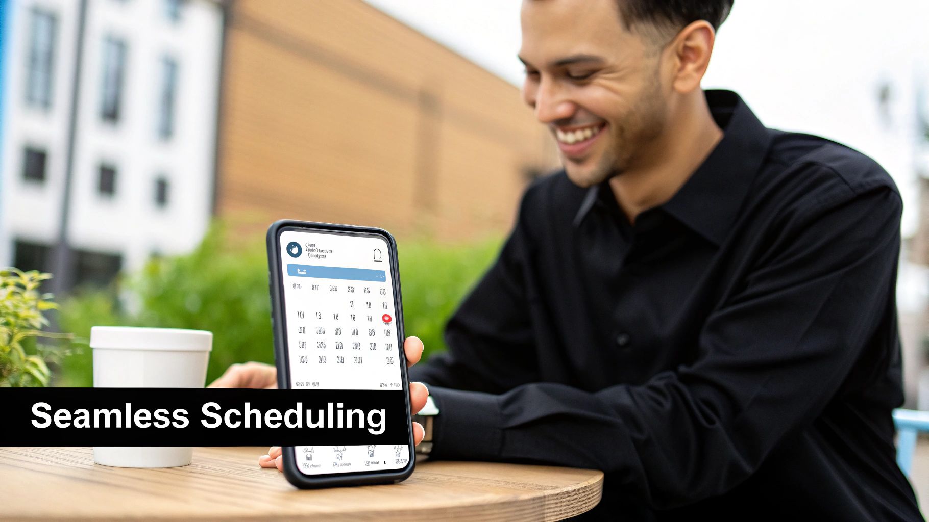 A candidate smiling while easily scheduling an interview on their laptop, showing a positive experience.