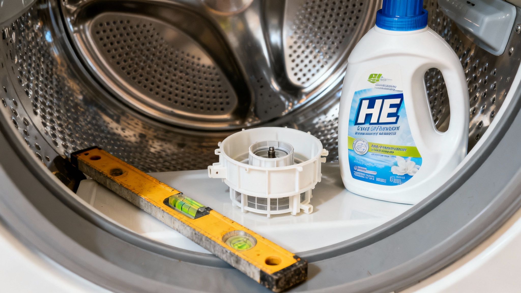 A person cleaning the filter of a Whirlpool washing machine.