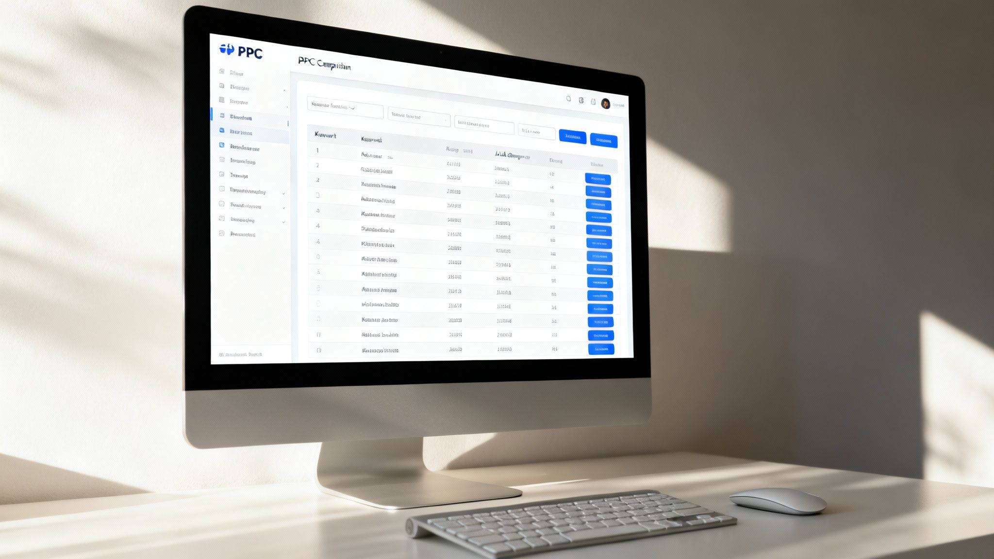 A person working on a laptop with charts and graphs in the background, representing a PPC campaign.
