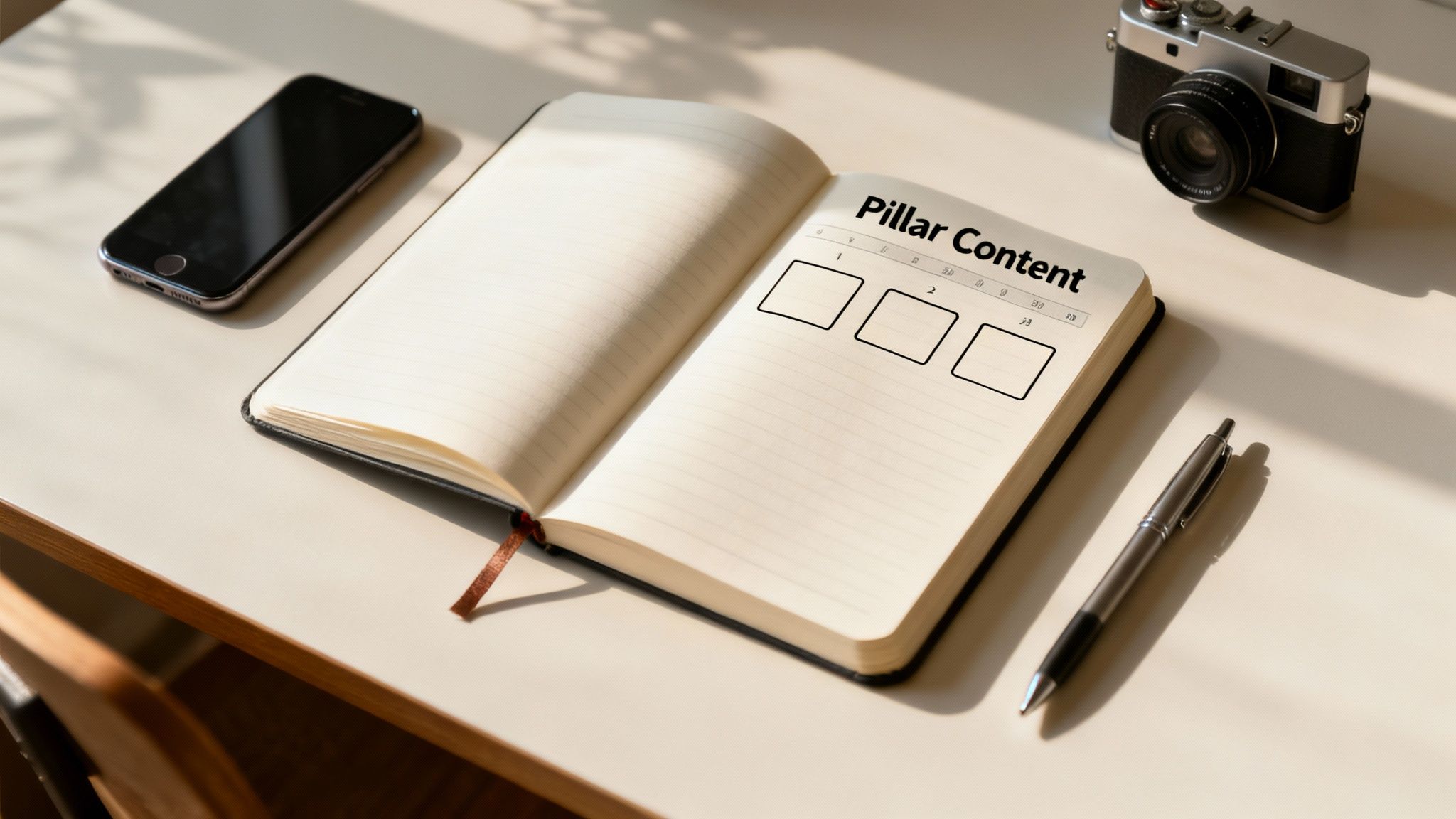 A person sitting at a cafe table using a laptop and phone to manage social media.