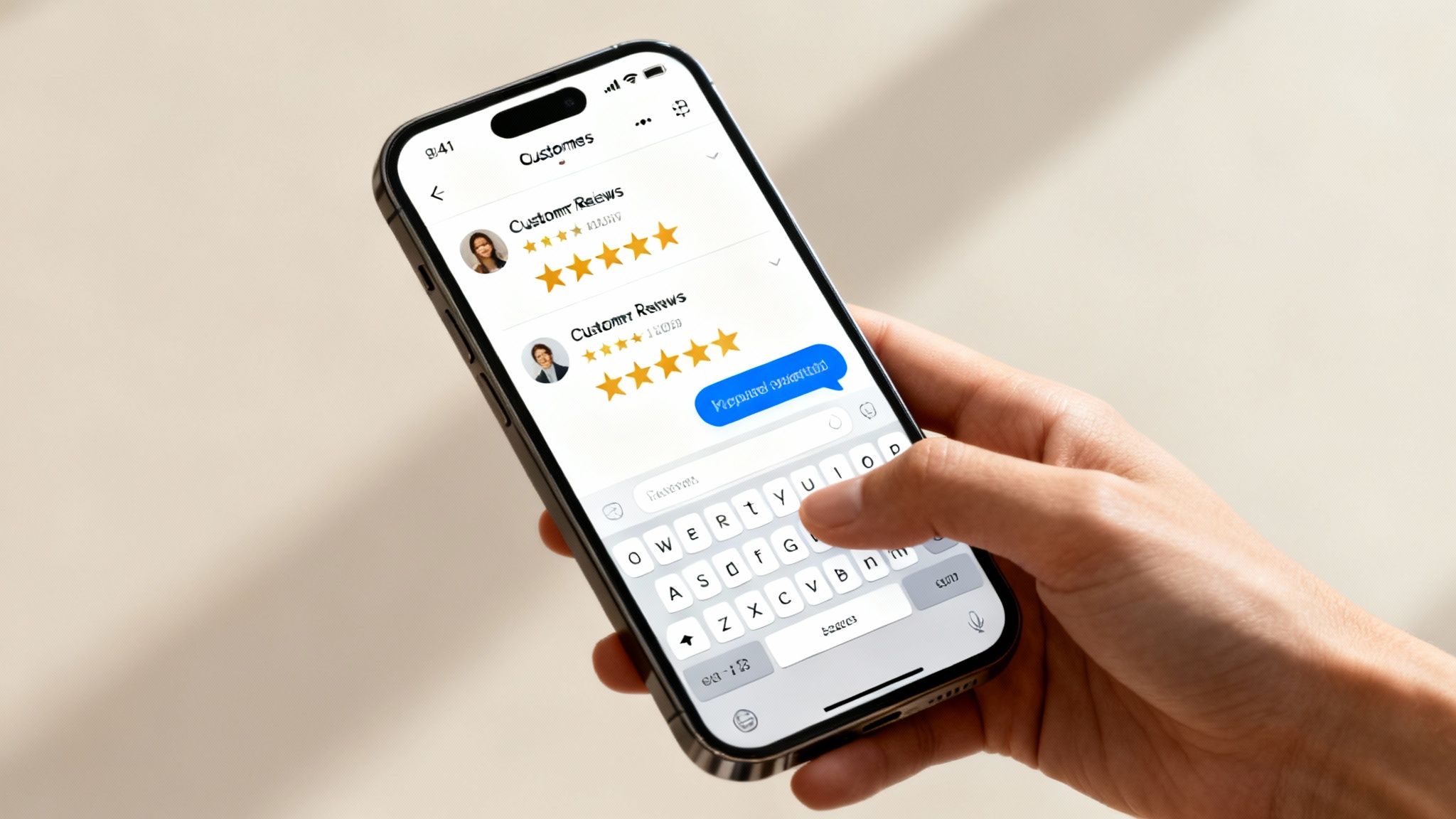 A collage of a 5-star review, a Google Post update, and a customer Q&A on a smartphone screen.