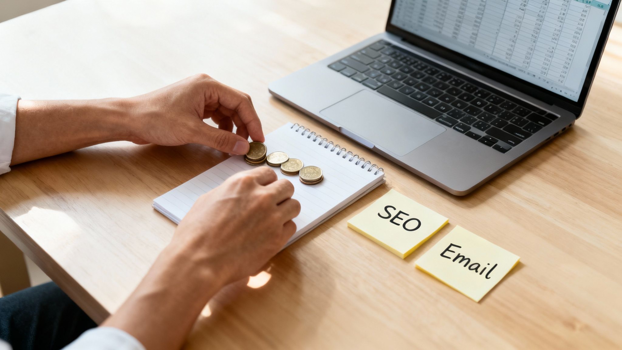 A small business owner using a laptop to improve their online visibility