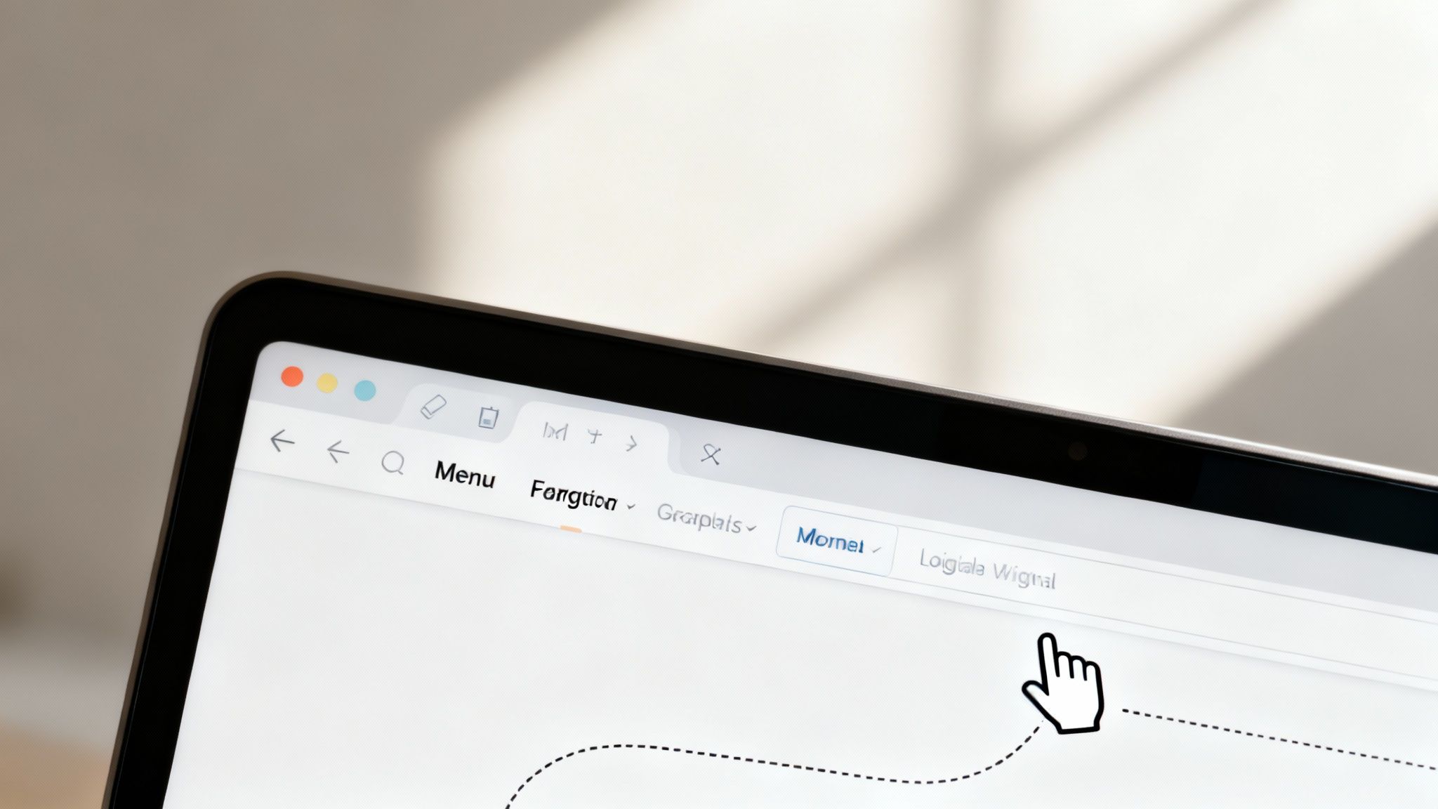 An illustration showing a user interacting with a website on a laptop, with icons representing different UX elements like speed, navigation, and mobile-friendliness.