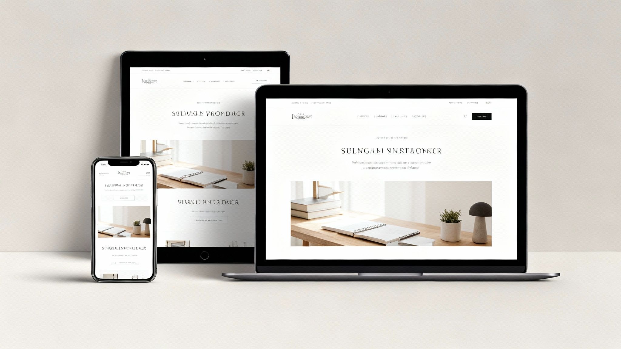 Responsive web design mockup displaying elegant website across laptop, tablet, and smartphone devices