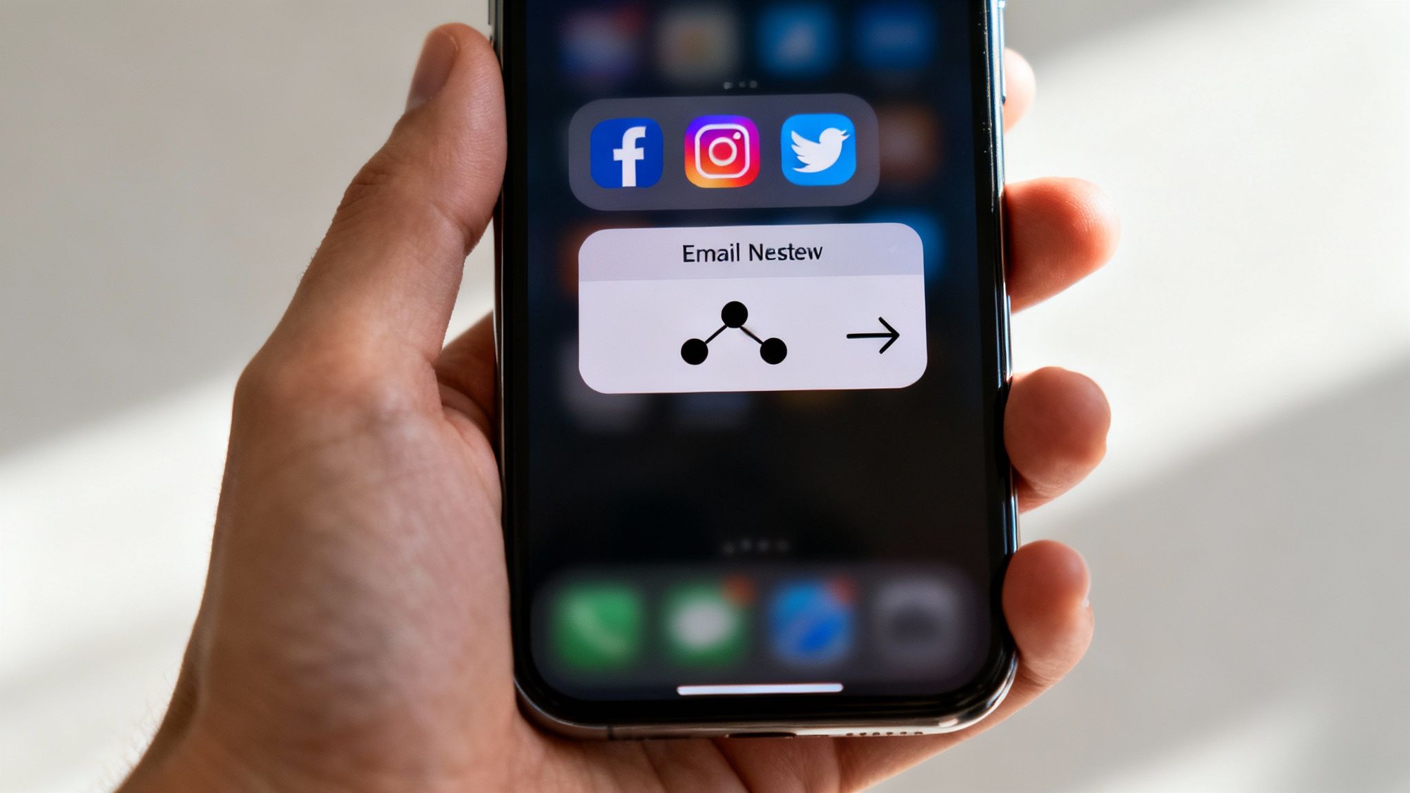 A person's hands using a smartphone and laptop simultaneously, symbolizing the connection between social media and email marketing.