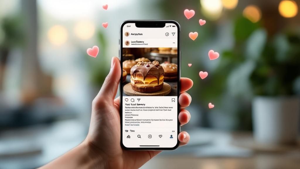 A small business owner using a tablet to manage their social media accounts in their shop.