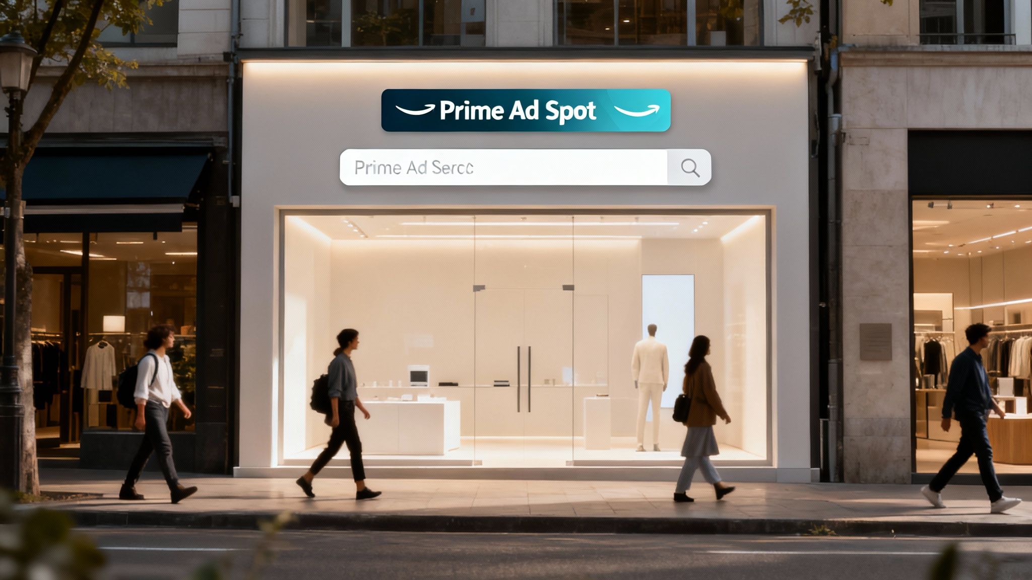 An illustrated chart showing business growth with icons for clicks, conversions, and revenue.