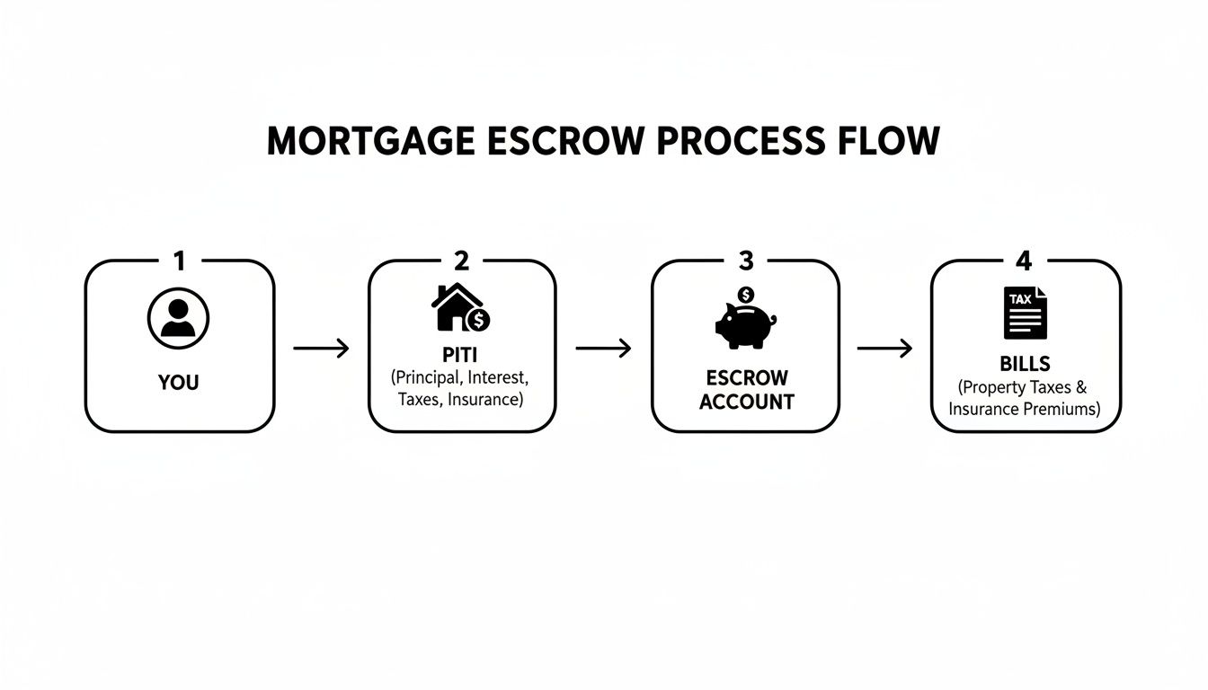 Diagram illustrating the four-step mortgage escrow process, from you to bill payments.