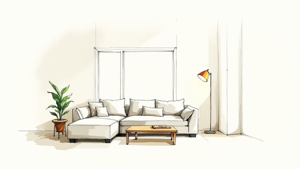 Una cocina moderna perfectamente decorada e iluminada, lista para una sesión de fotografía inmobiliaria de interiores.