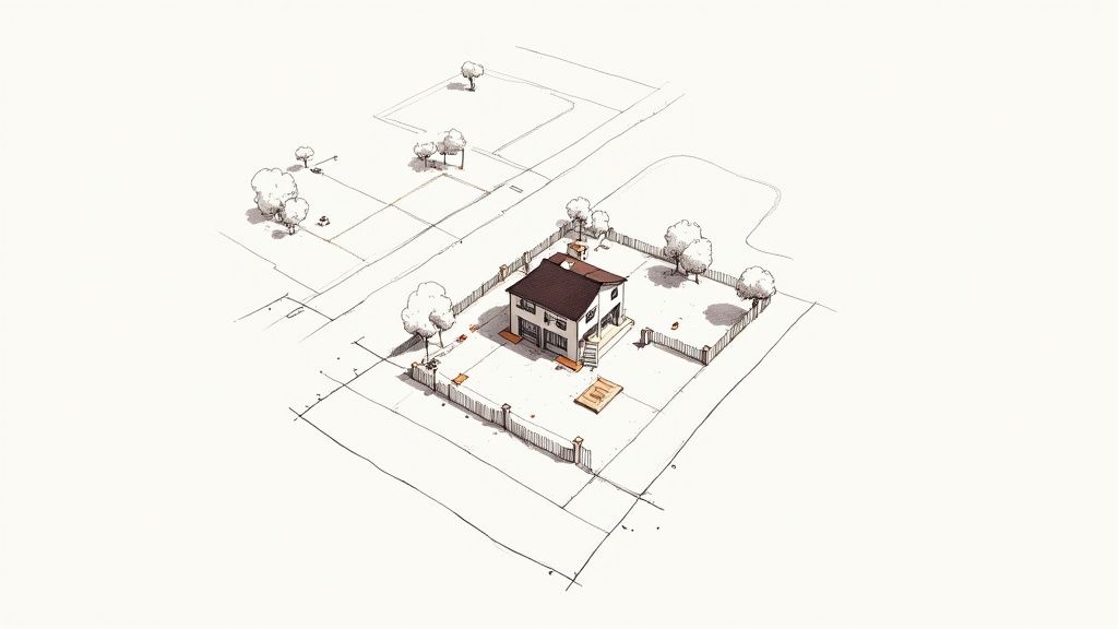 A stunning aerial photograph of a large suburban home, showcasing the entire property, landscaping, and surrounding neighborhood at sunset.
