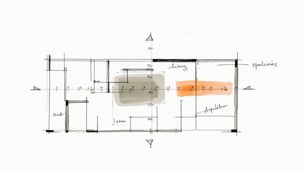 Un primer plano de un plano de planta renderizado de alta calidad que muestra texturas detalladas y escala precisa.