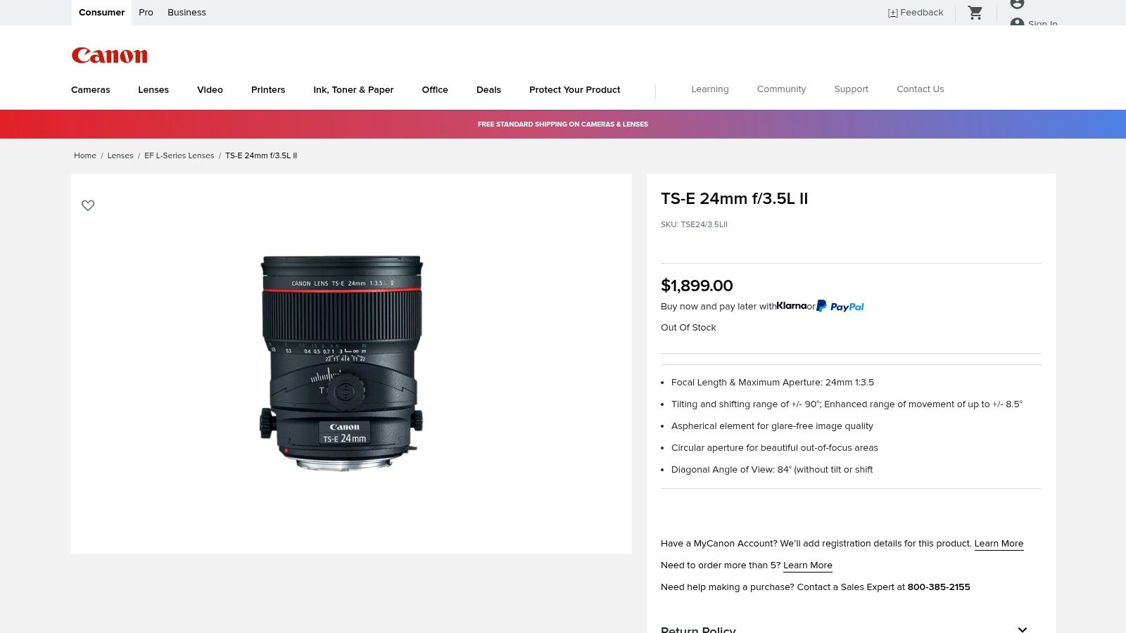 Canon TS-E 24mm f/3.5L II Tilt-Shift Lens