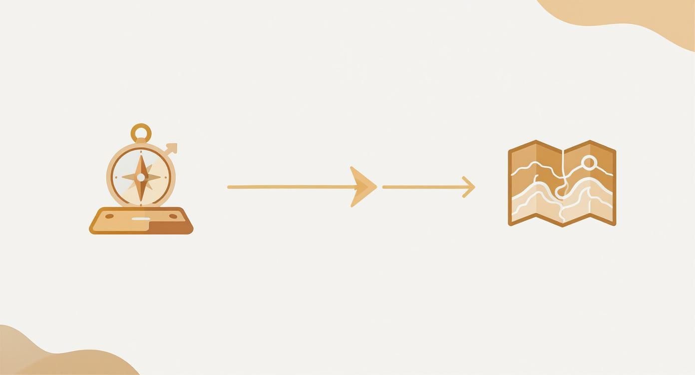 Infographic about how to use compass and map
