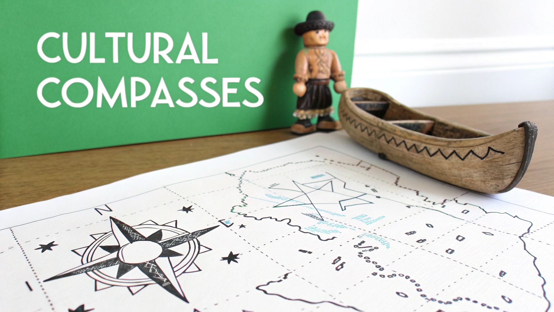 A person looking at a compass with a map spread out in a natural, outdoor setting.