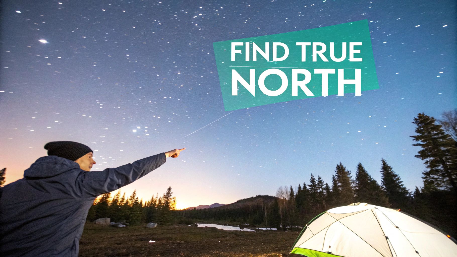 A starry night sky showing the Big Dipper and Polaris, illustrating how to find the North Star.