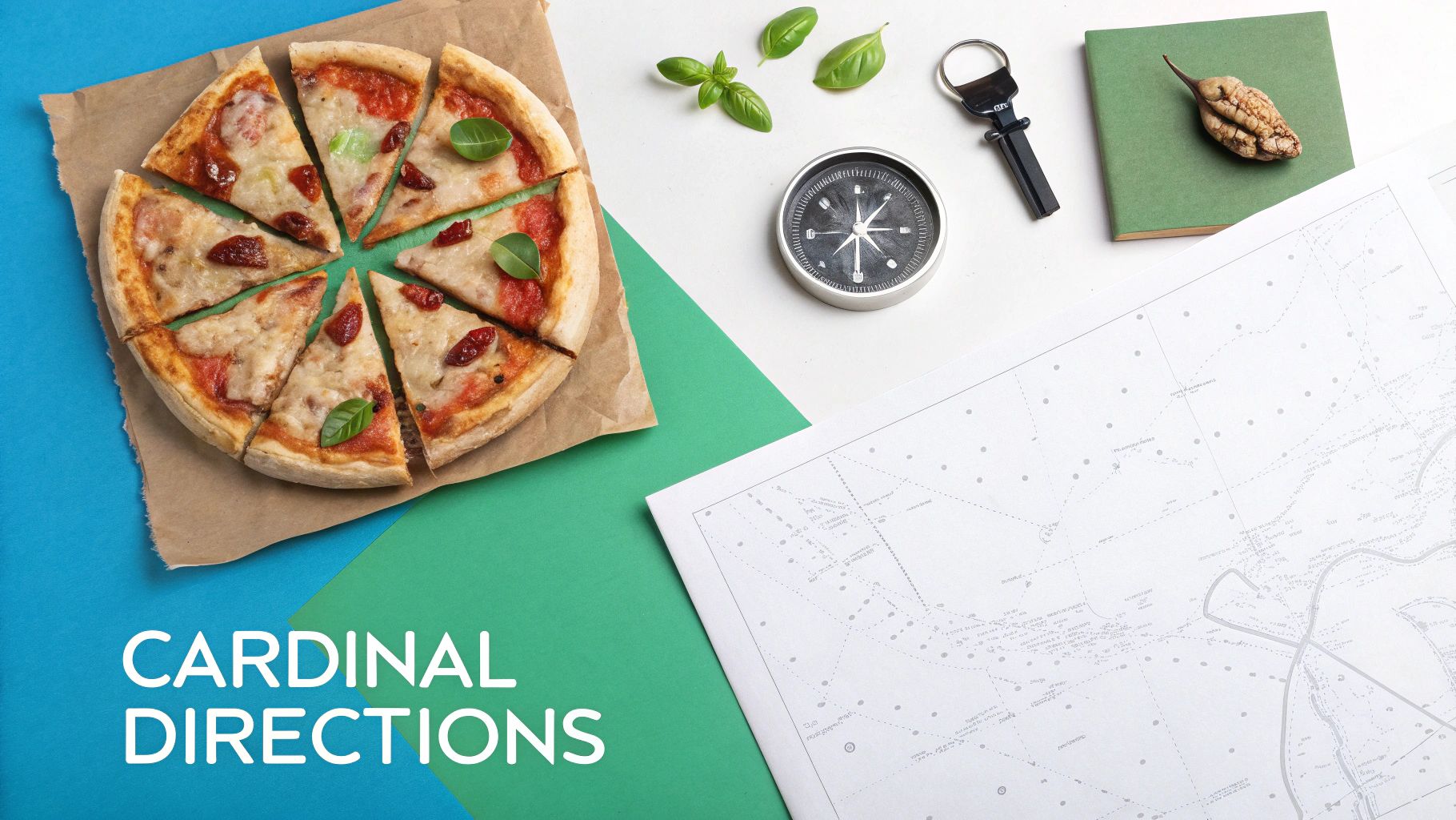 A compass rose showing the cardinal and intermediate directions on a vintage map background.