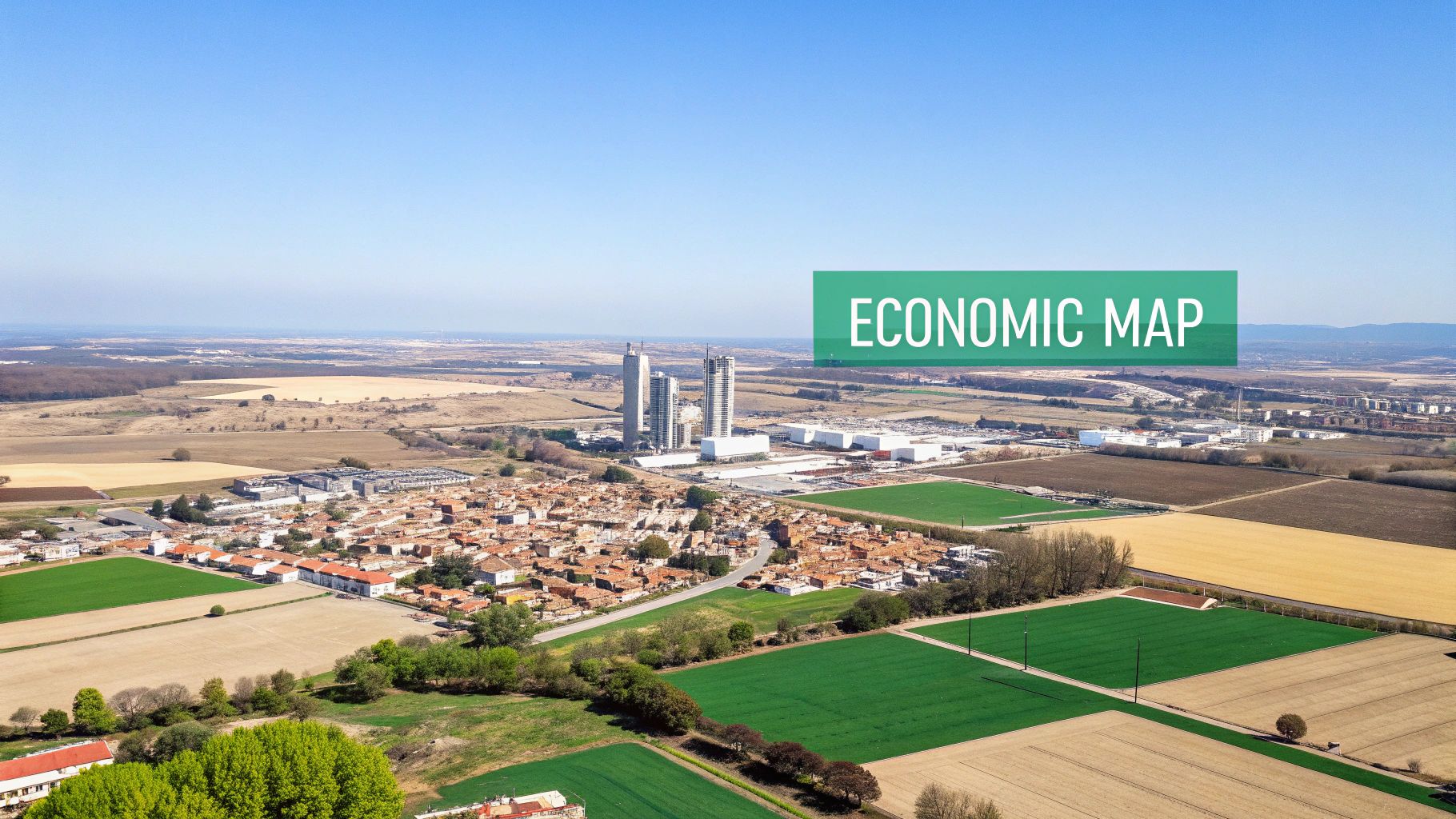 A world map made of various goods and commodities, symbolizing global trade and economic activity.