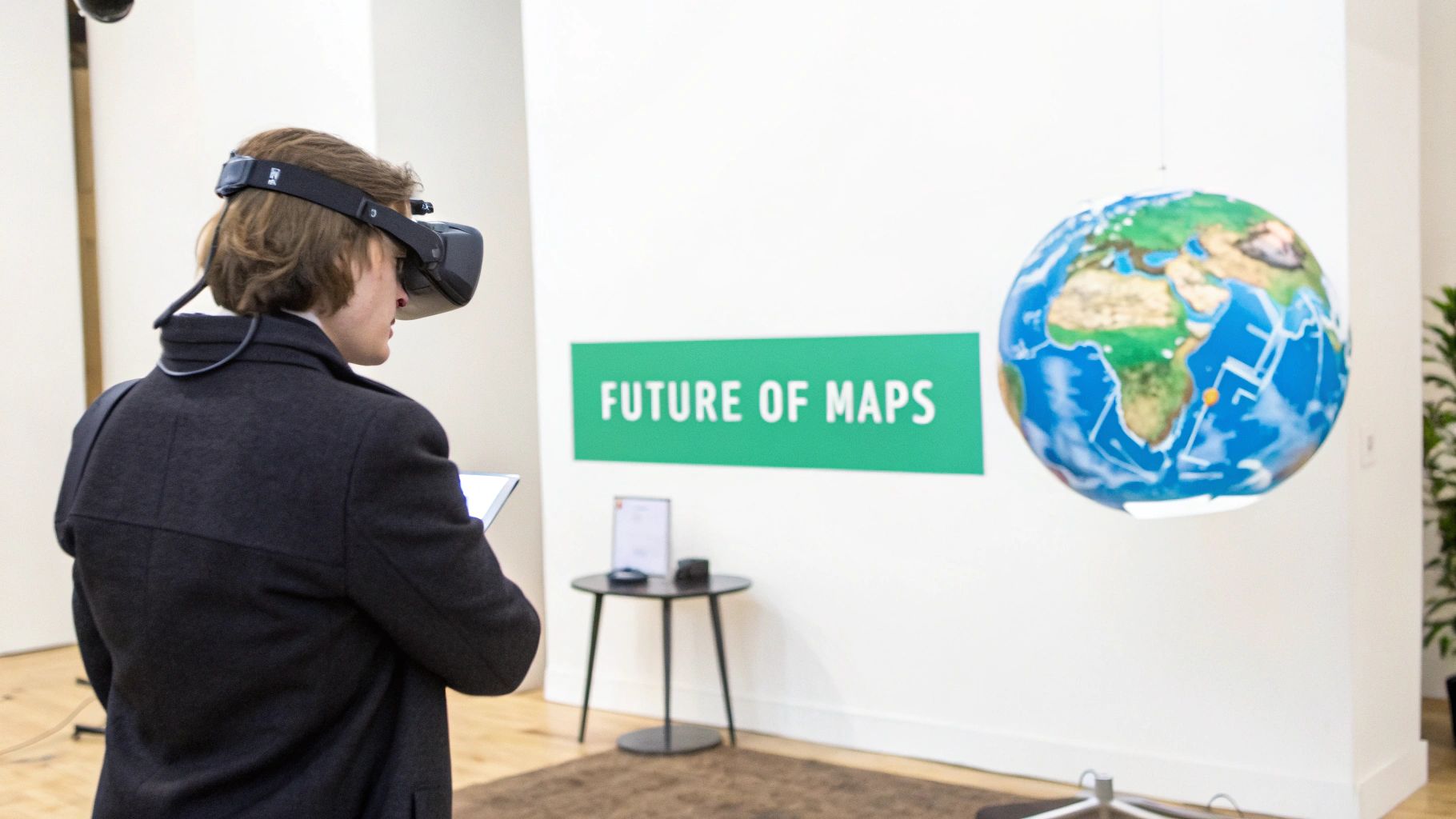 A person using a futuristic interface to explore a 3D globe.