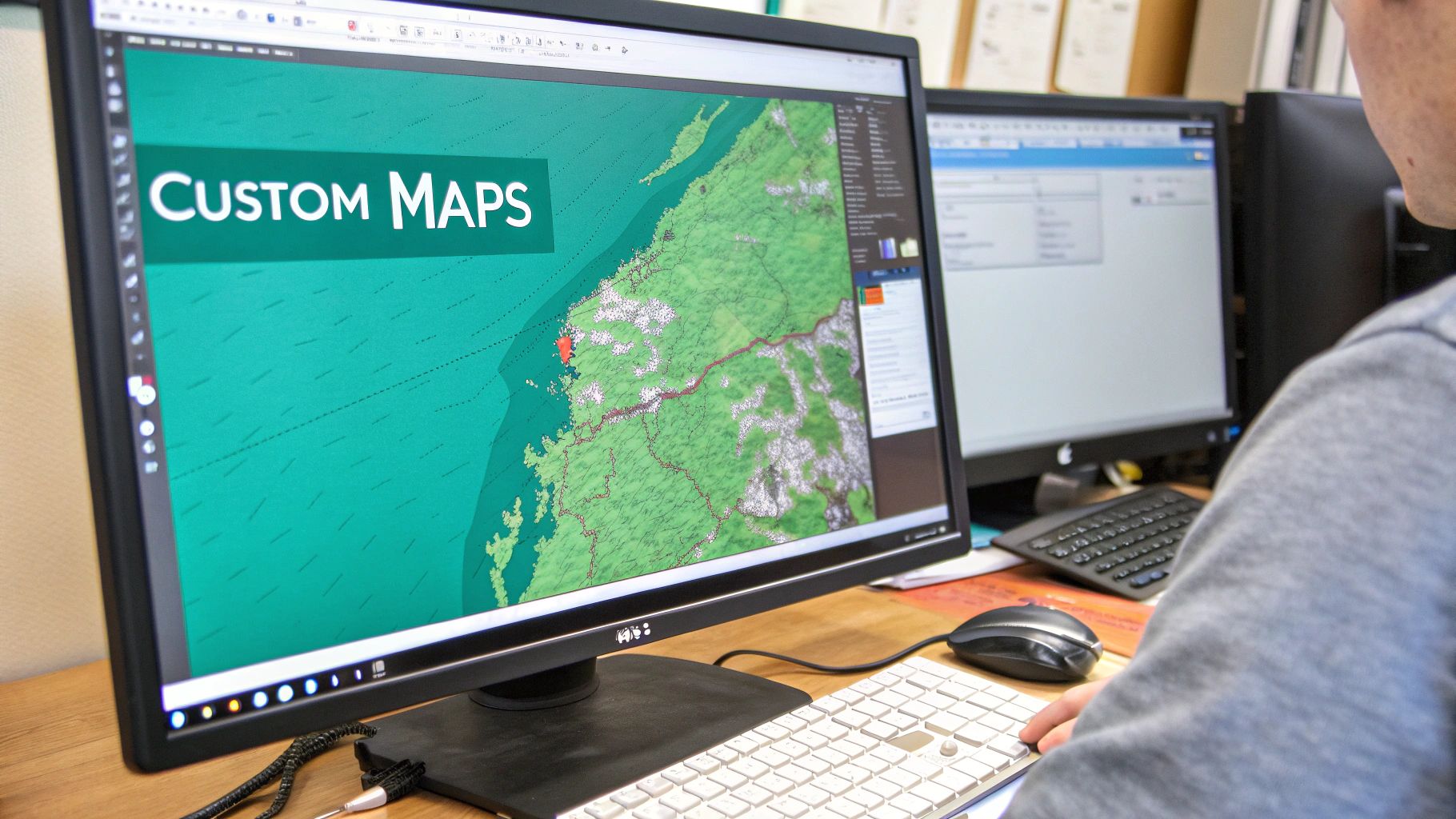 A detailed custom map showing various geographic data layers and points of interest.