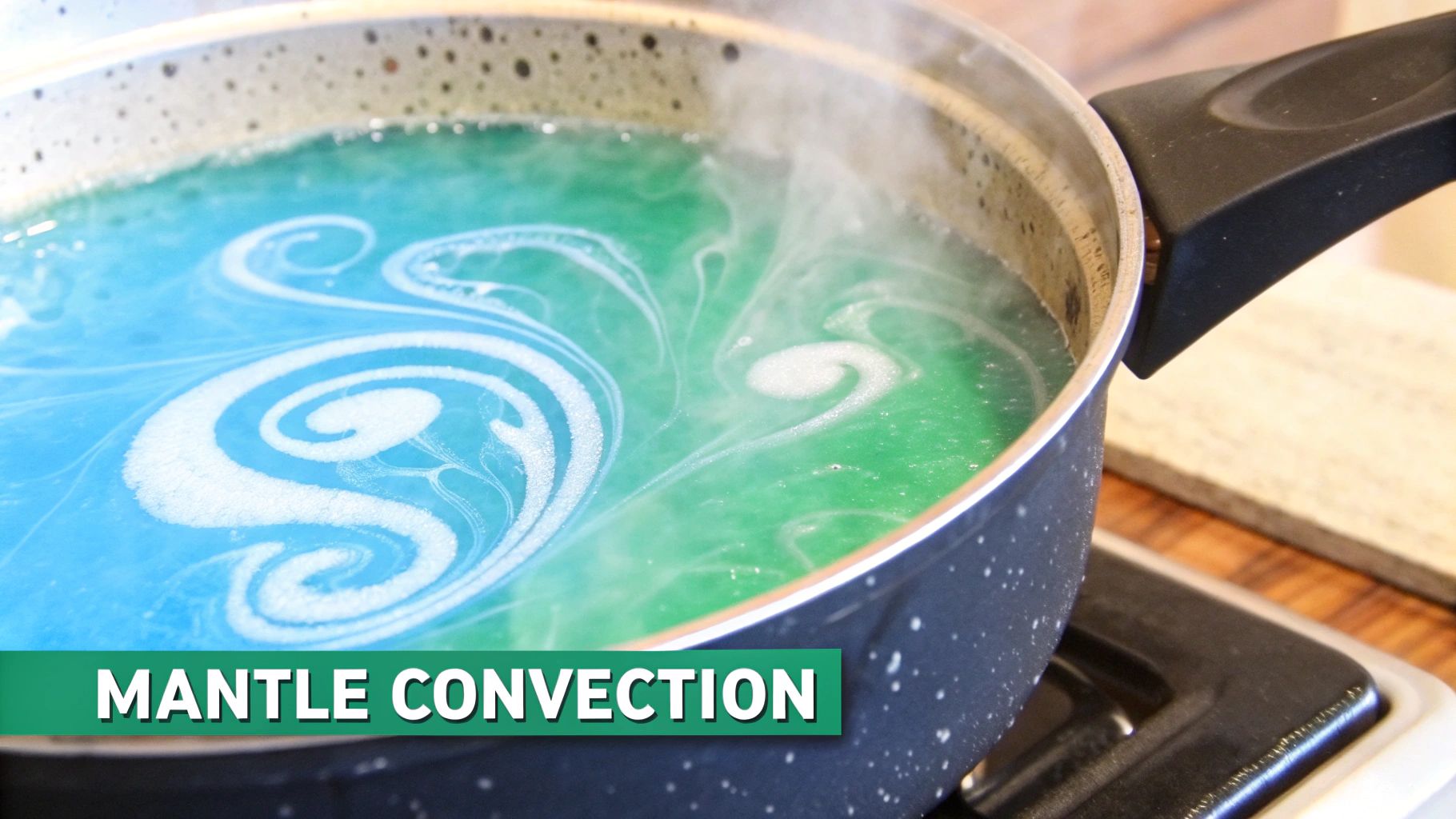 A diagram illustrating mantle convection currents beneath Earth's crust, showing how heat from the core drives the movement of tectonic plates.