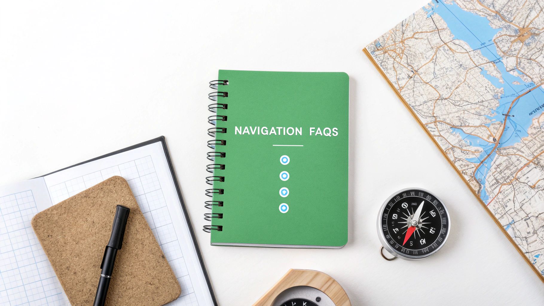 A close-up of a compass on a topographic map, highlighting its details and functionality.