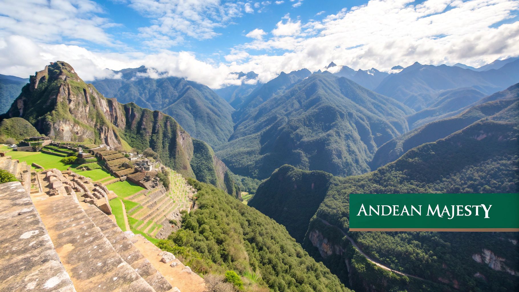 A stunning view of a mountain range in the Americas, possibly the Andes or Rockies, with dramatic peaks.