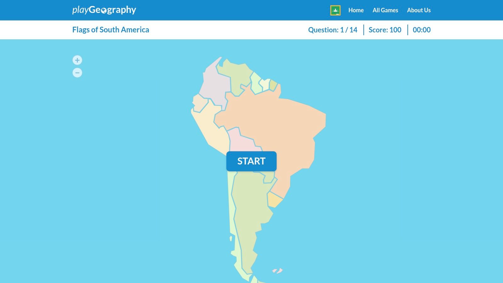 PlayGeography South American Flags Quiz Interface
