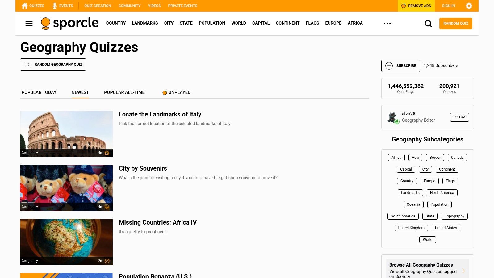 Sporcle — Geography Category