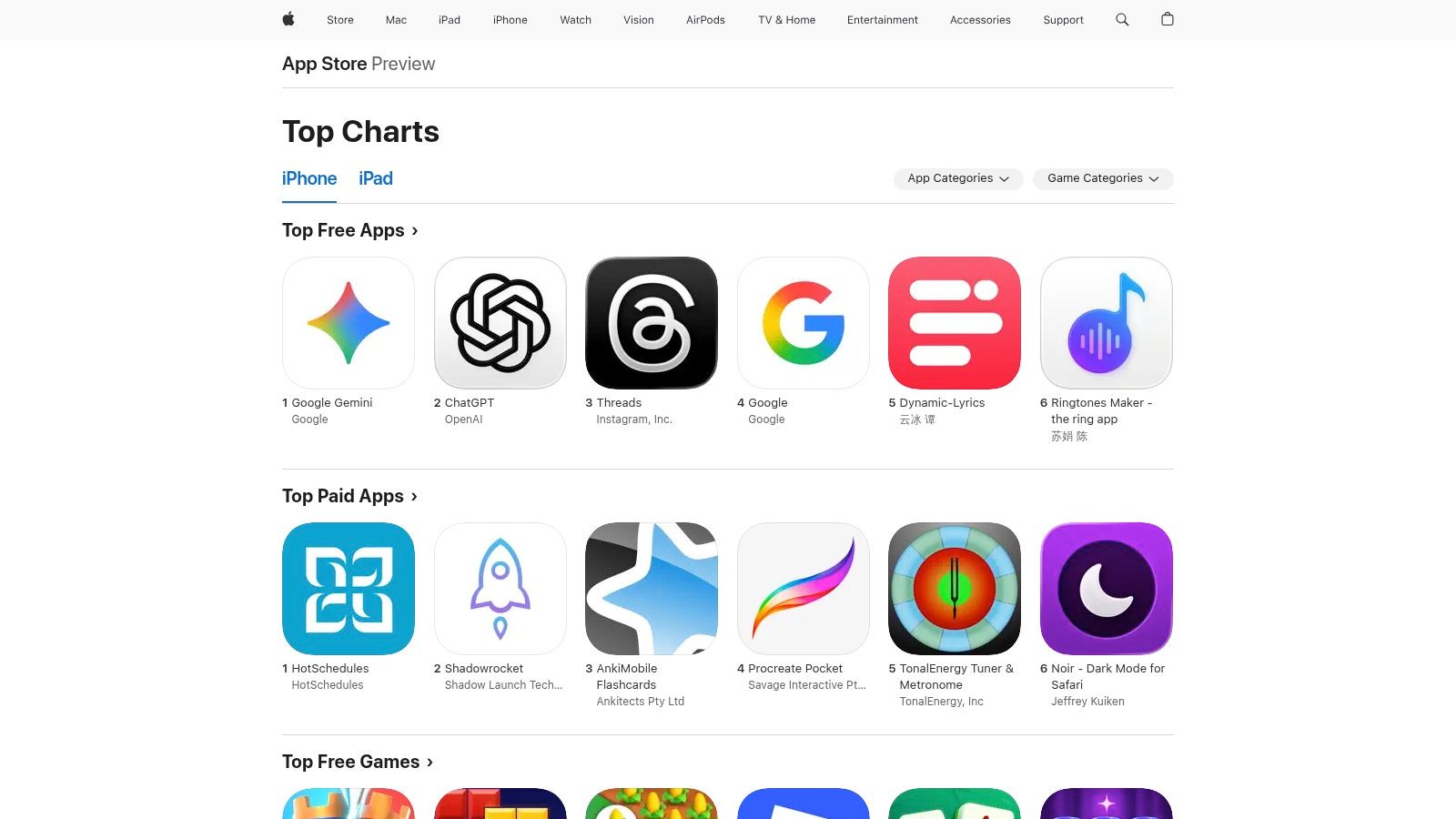 Apple App Store (Kids and Education categories)