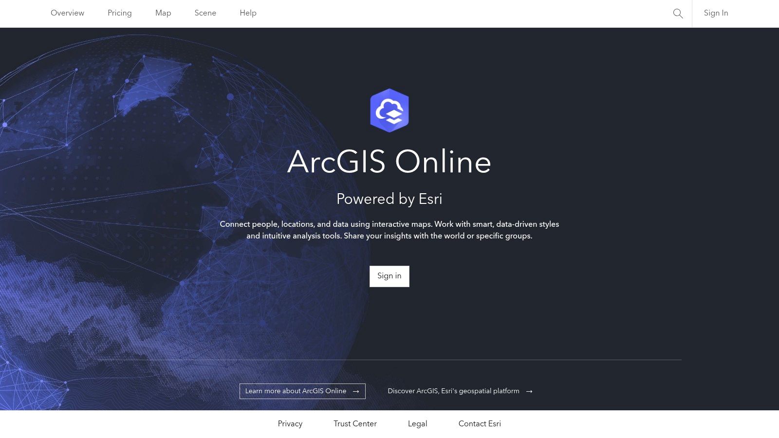 A detailed satellite map view within the ArcGIS Online interface, showing layers and editing tools on the side.