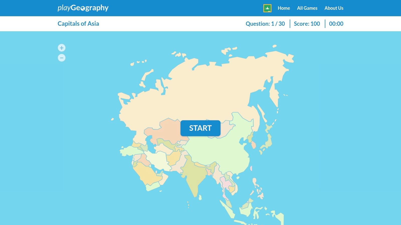PlayGeography — Capitals of Asia (map quiz game)