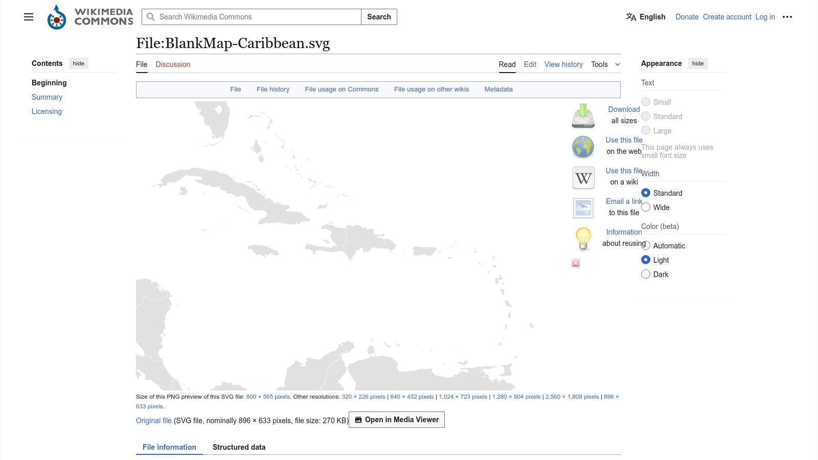 A detailed blank vector map of the Caribbean Sea from Wikimedia Commons, showing island outlines and country borders.