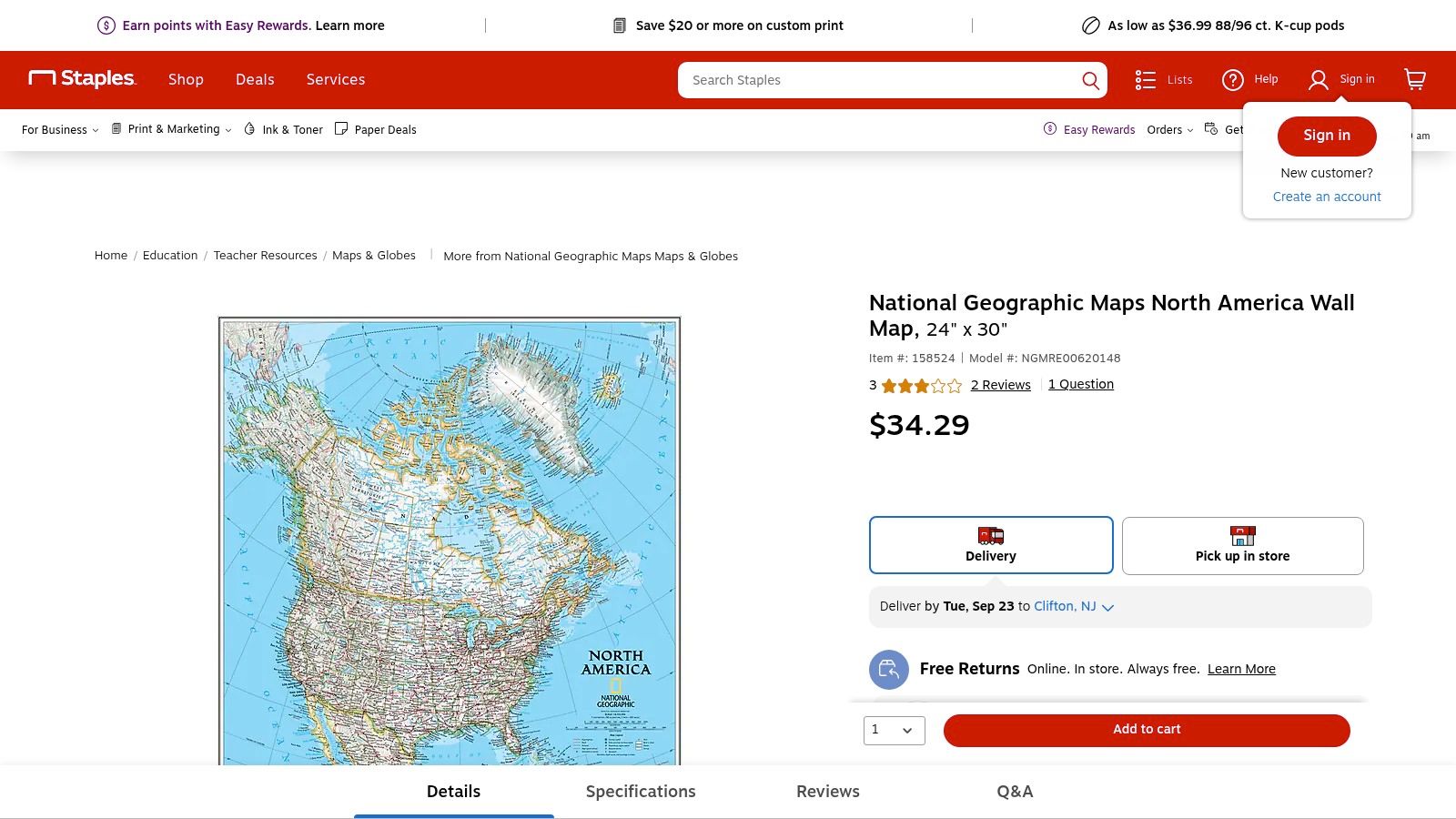 Staples (National Geographic North America Wall Map)
