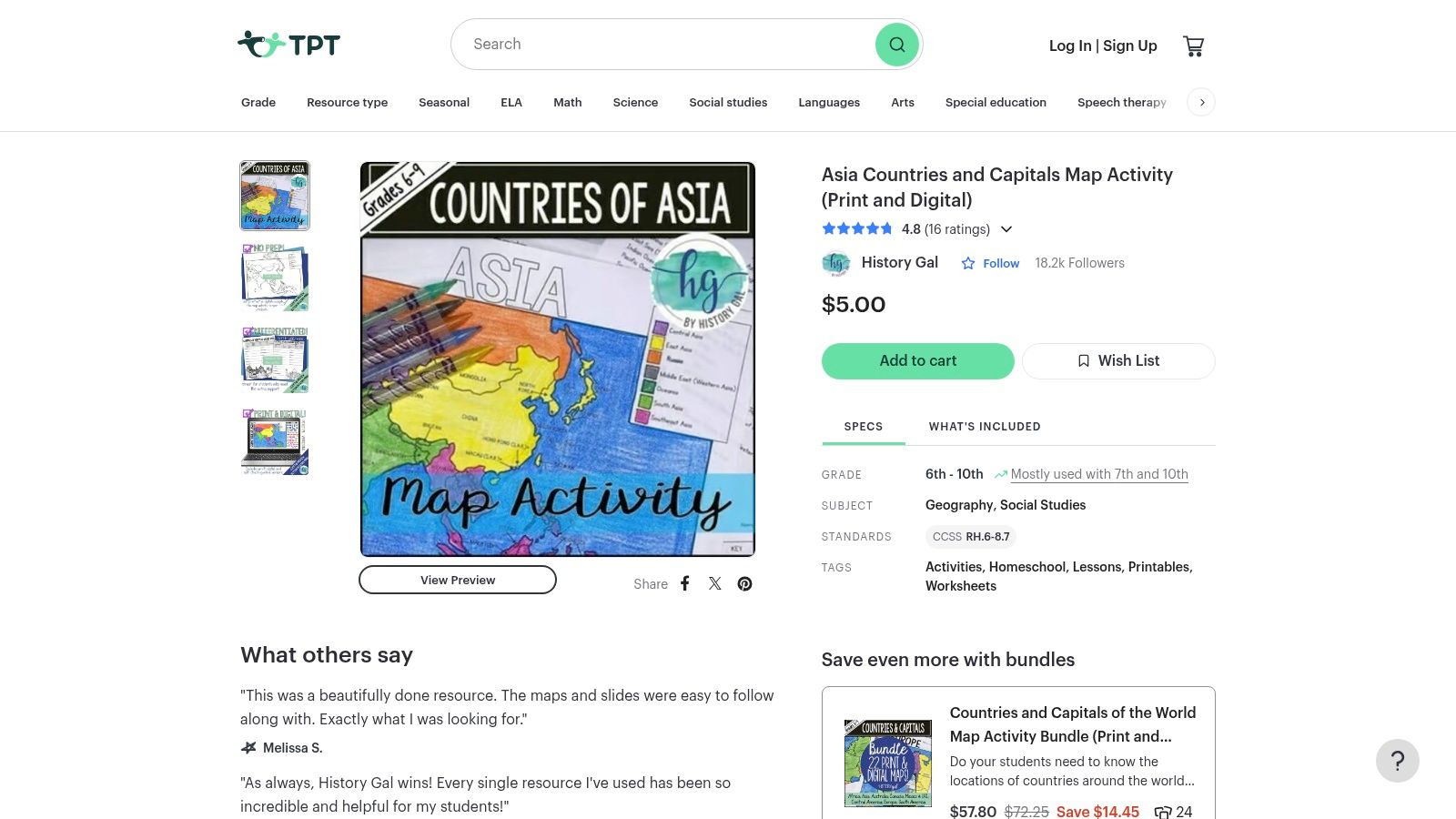 Teachers Pay Teachers — Asia Countries and Capitals resources