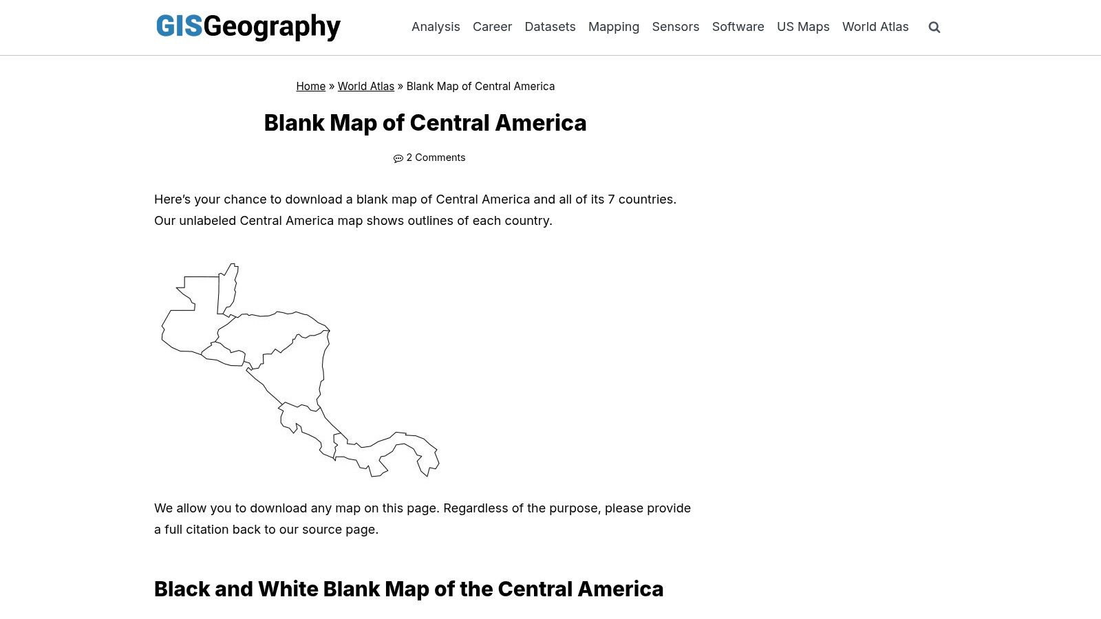 GISGeography map example showing a blank outline of Central America for classroom use.