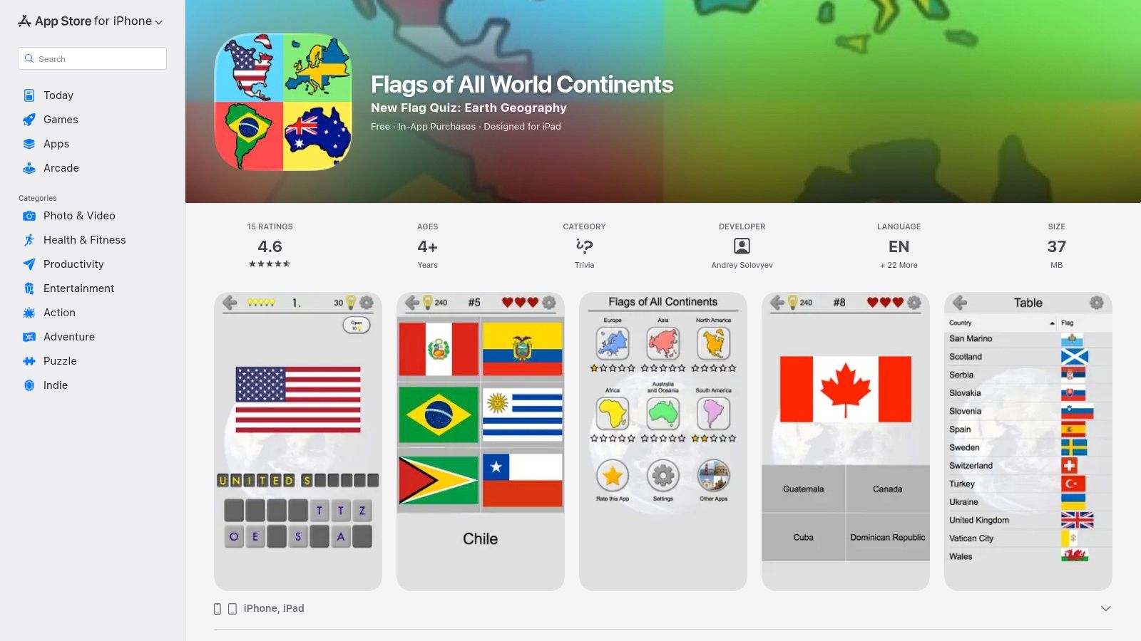 Flags of All World Continents (Apple App Store)