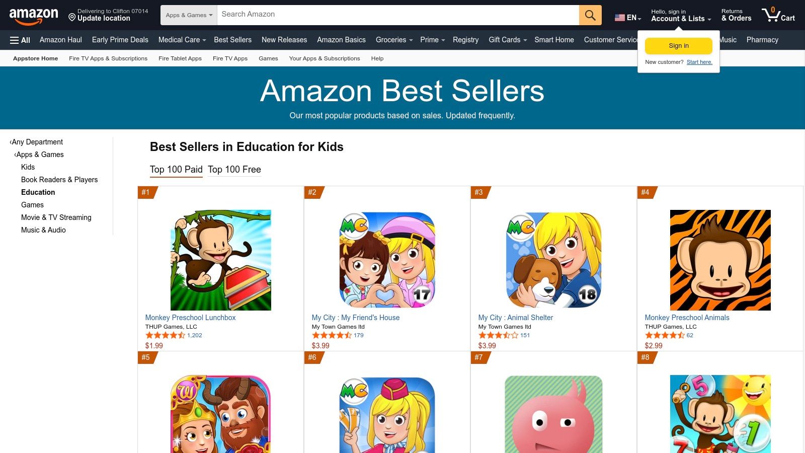 Amazon Appstore (Fire tablets; Kids/Education)