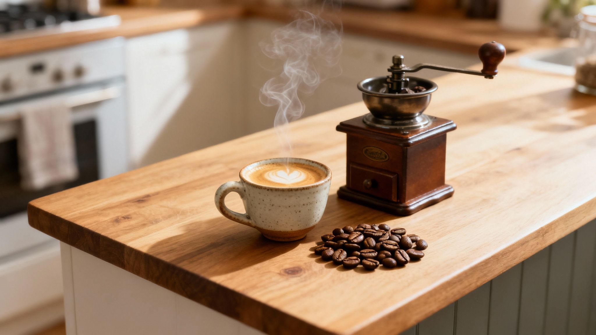 A person pouring hot water over coffee grounds in a drip coffee maker, with steam rising.
