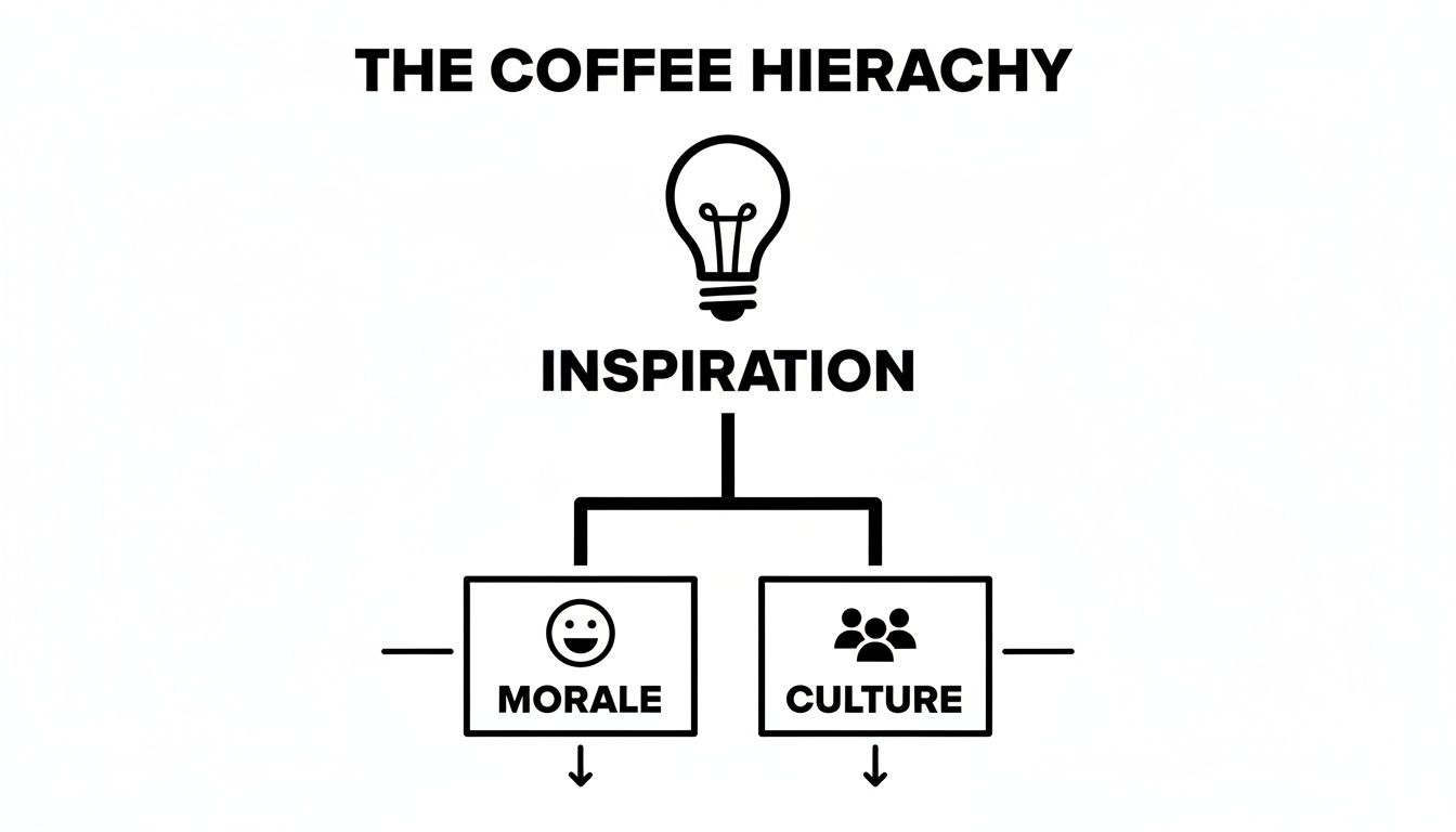 A diagram titled 'The Coffee Hierarchy' showing inspiration leading to morale and culture.