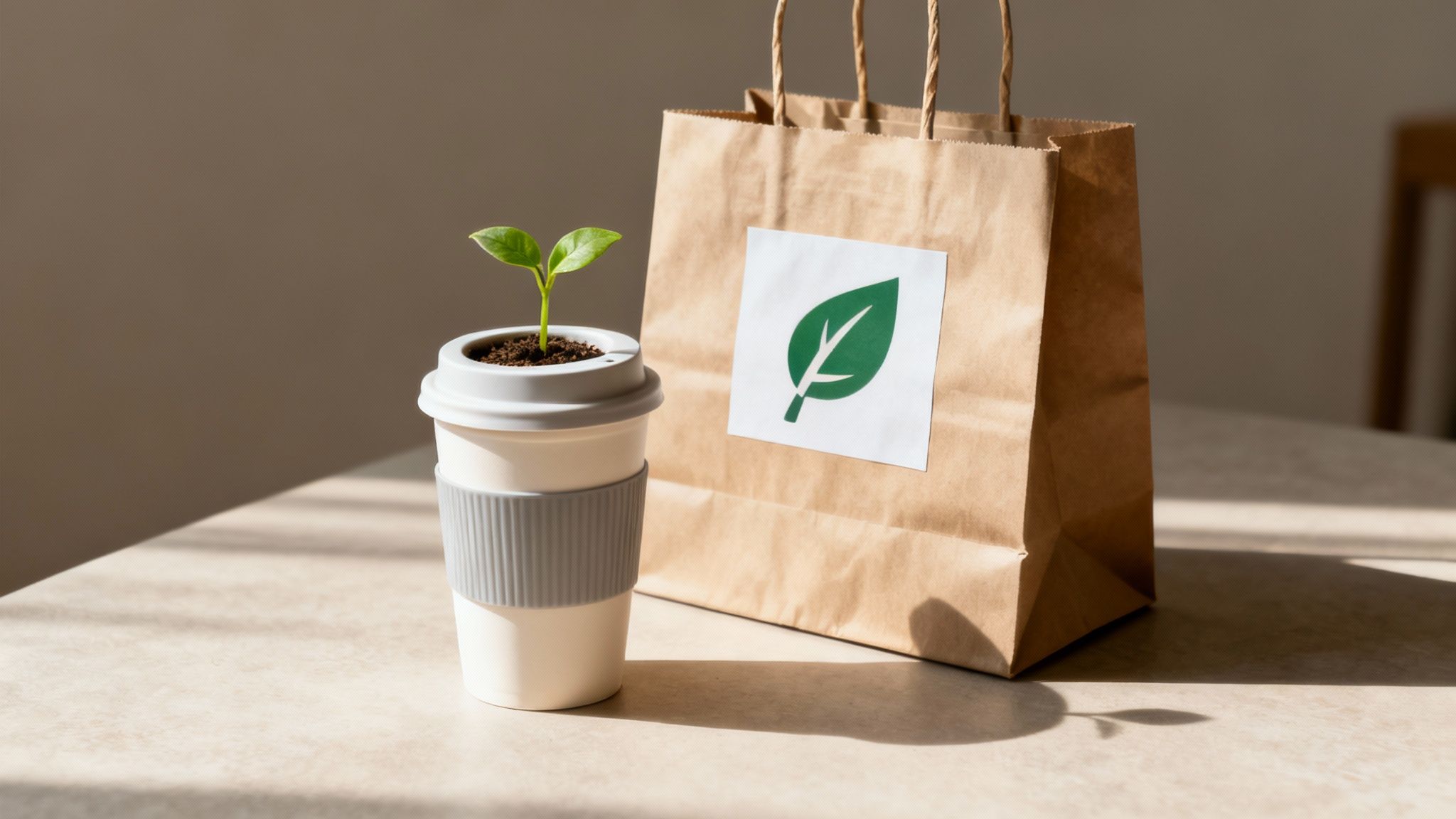 A person holding a reusable coffee cup, symbolising conscious consumer choices.